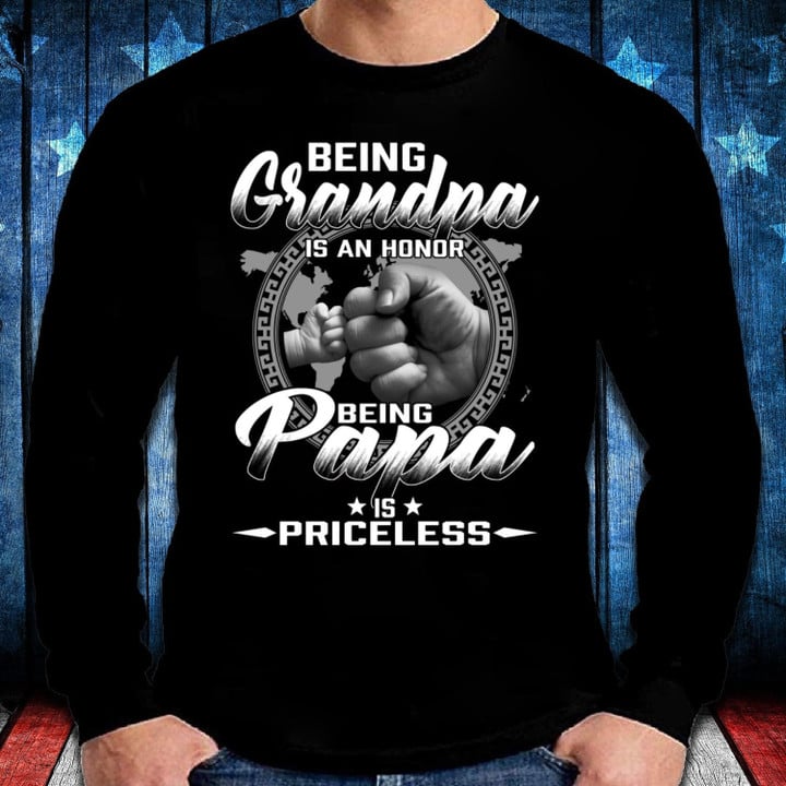 Father's Day Gift, Gift For Grandpa, Being Grandpa Is An Honor Being Papa Is Priceless Long Sleeve - ATMTEE