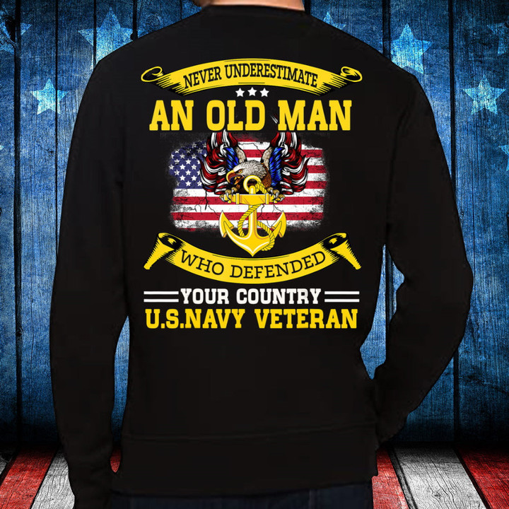 Veteran Shirt, Never Underestimate An Old Man U.S. Navy Veteran Long Sleeve - ATMTEE