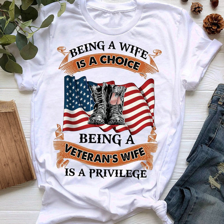 Veteran Shirt, Veteran's Wife, Being A Veteran's Wife Is A Privilege T-Shirt KM0809 - ATMTEE