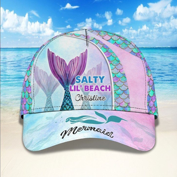 Personalized Salty Lil' Beach Mermaid Hat for Mermaid Lovers, Fish Scales Pattern Mermaid Cap