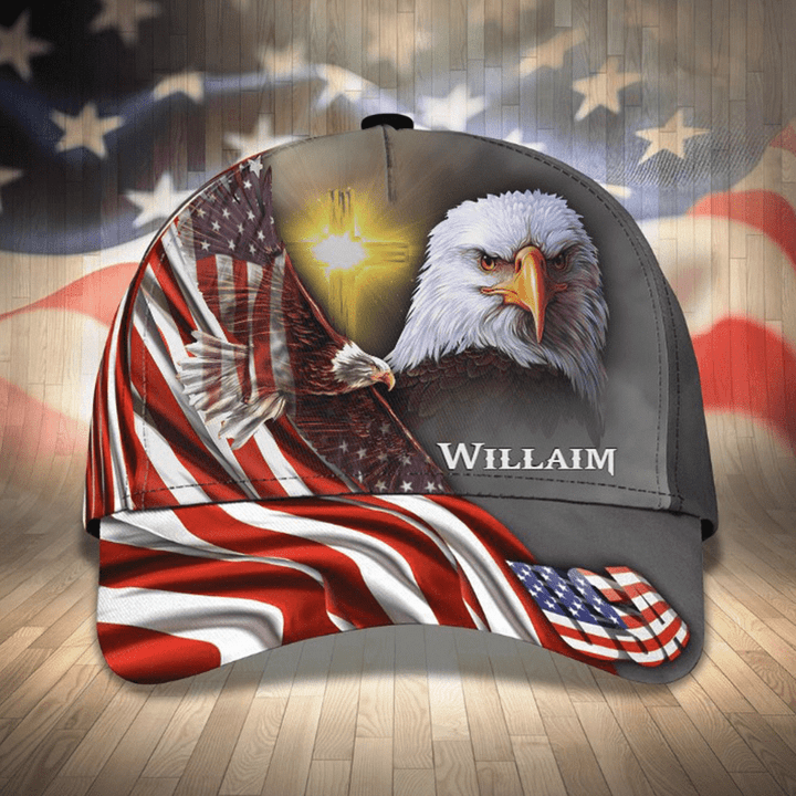 Personalized 4th of July American Flag Eagle 3D Baseball Cap, Eagle Hat for Him Veteran Gift