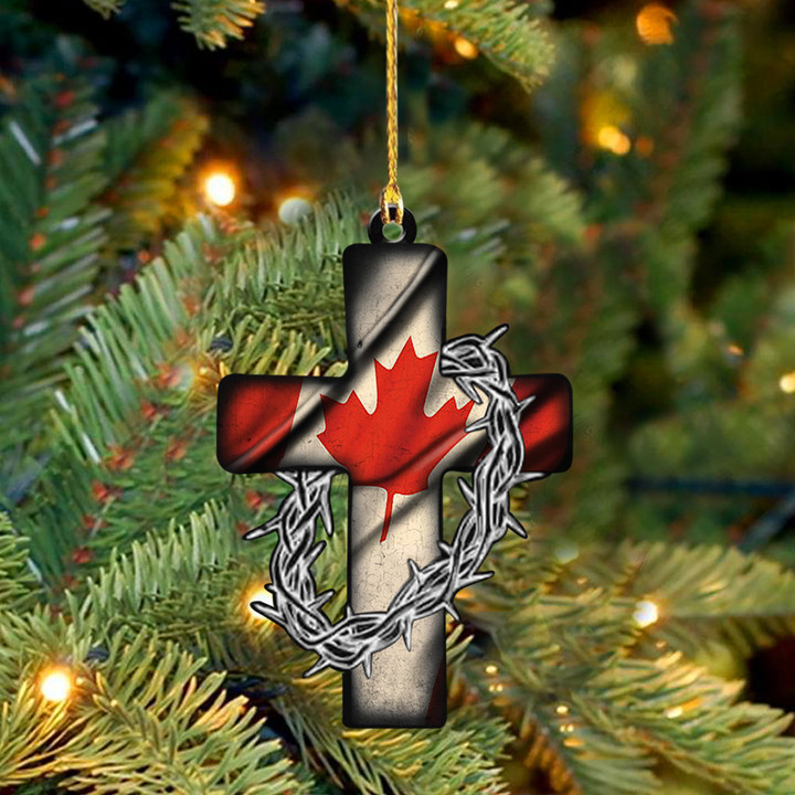 Canadian Flag Christian Cross Ornament Faith In Jesus Religious Christmas Ornament Hanging