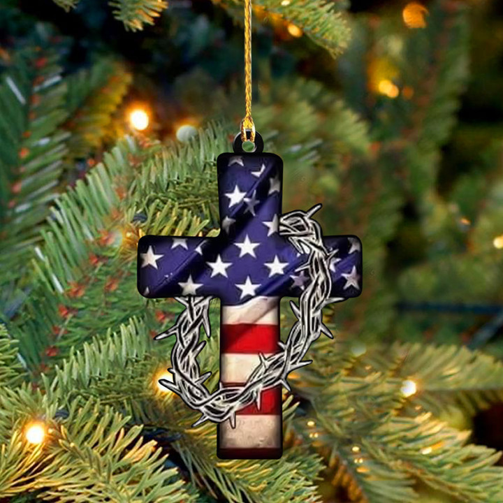 American Flag Christian Cross Ornament Faith In Jesus Religious Ornaments For Christmas