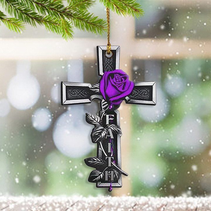 Cross Violet Rose Faith Ornament Religious Christmas Ornaments Christian Christmas Decor