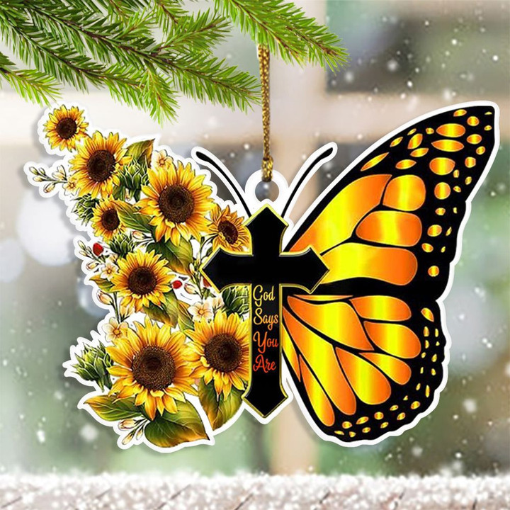 Sunflower Butterfly God Says You Are Ornament Christian Christmas Ornament Decorated Xmas Trees 2D Flat Ornament