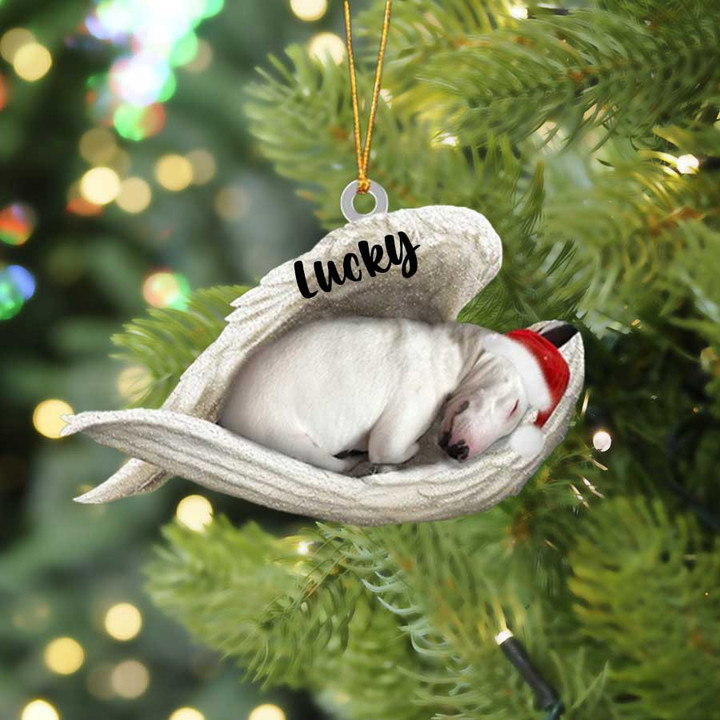 Personalized Bull Terrier Sleeping Angel Christmas Flat Acrylic Dog Ornament Memorial Dog Gift