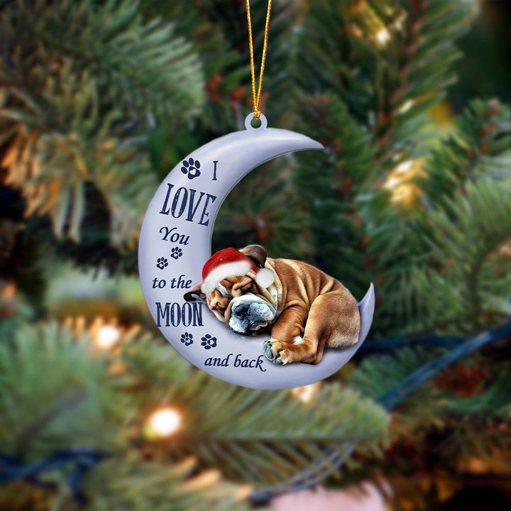 Bulldog I Love You To The Moon And Back Christmas Ornament