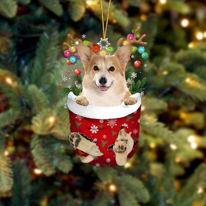 Corgi 2 In Snow Pocket Christmas Ornament Flat Acrylic Dog Ornament
