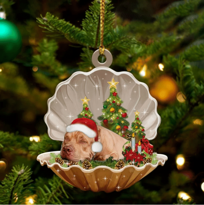 Pitbull  Sleeping in Pearl Dog Christmas Ornament Flat Acrylic