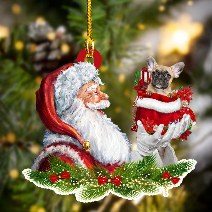 French Bulldog and Santa Christmas Ornament for Dog Lovers, Dog Mom Acrylic Dog Ornament