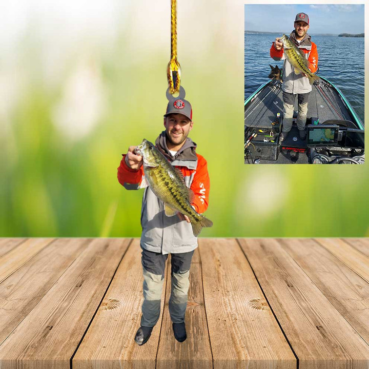 Custom Photo Fishing Ornament Acrylic Ornament for Fishing Lovers Gift for Father 2D Flat Ornament