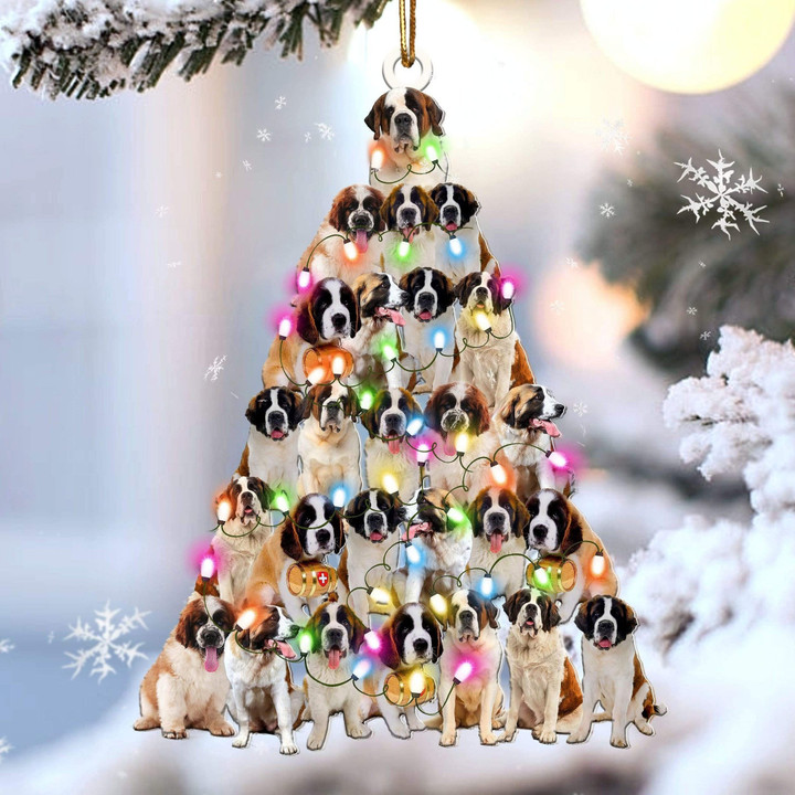 St Bernard Christmas Tree Shaped Ornament For St Bernard Lover Custom Acrylic Ornament For Dog Mom