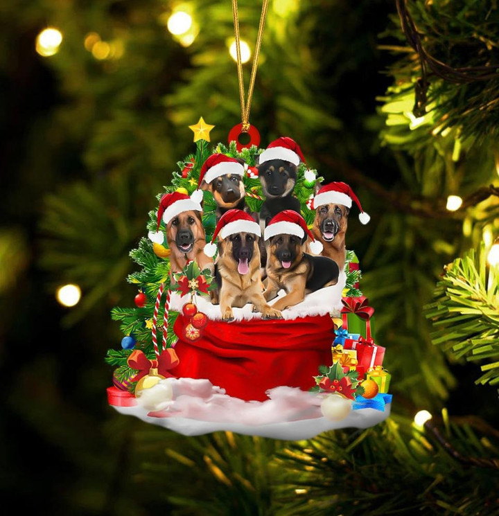 German Shepherd Dogs In A Gift Bag Christmas Ornament Flat Acrylic Dog Ornament