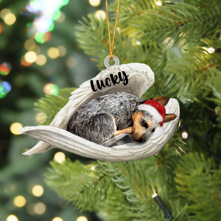 Personalized Heeler Sleeping Angel Christmas Flat Acrylic Dog Ornament Memorial Dog Gift