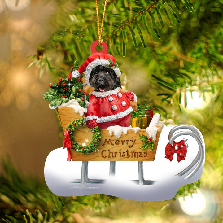 Cockapoo Sitting On A Cute Sleigh Ornament Flat Acrylic Funny Dog Ornament
