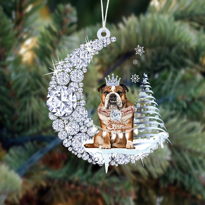 English Bulldog  (5)Diamond Moon Shaped Flat Acrylic Moon Ornament