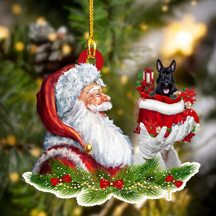 Scottish Terrier and Santa Christmas Ornament for Dog Lovers, Dog Mom Acrylic Dog Ornament