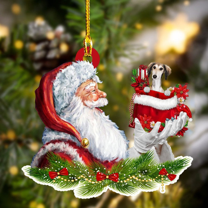 Saluki and Santa Christmas Ornament for Dog Lovers, Dog Mom Acrylic Dog Ornament