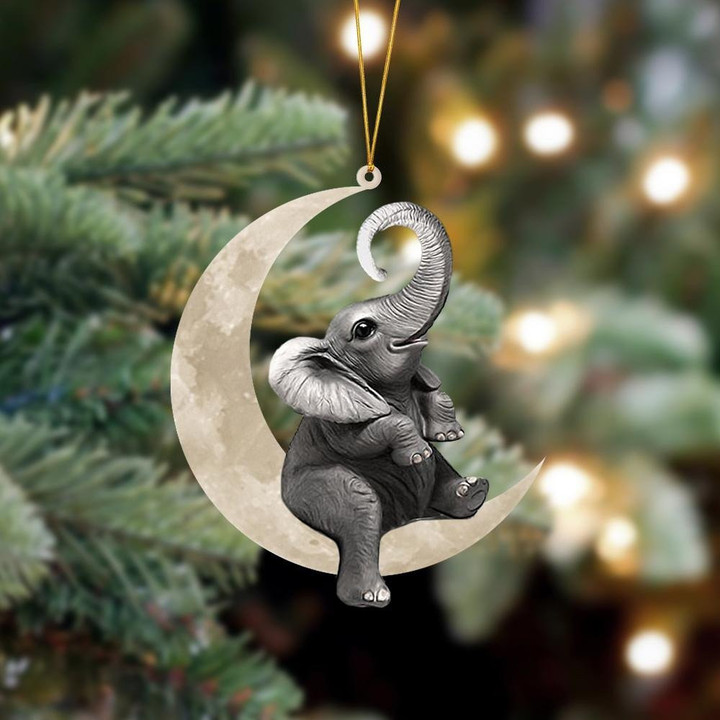Elephant Sits On The Moon Hanging Flat Acrylic Ornament