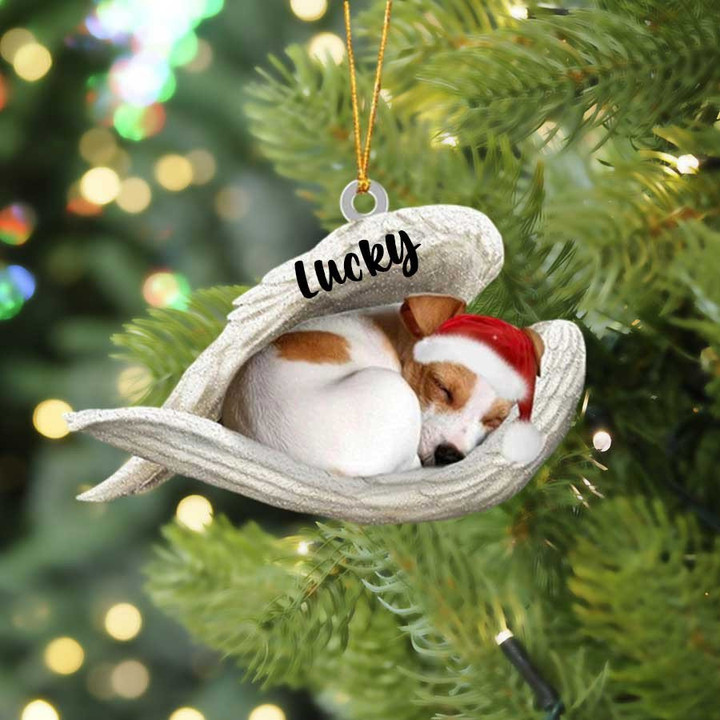 Personalized Jack Russell Terrier Sleeping Angel Christmas Flat Acrylic Dog Ornament Memorial Dog Gift