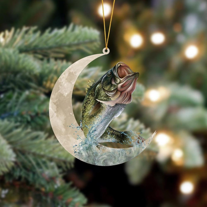 Bass Fish Sits On The Moon Hanging Flat Acrylic Ornament