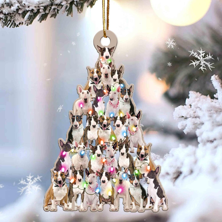 Bull Terrier Christmas Tree Shaped Ornament For Bull Terrier Lover Custom Acrylic Ornament For Dog Mom