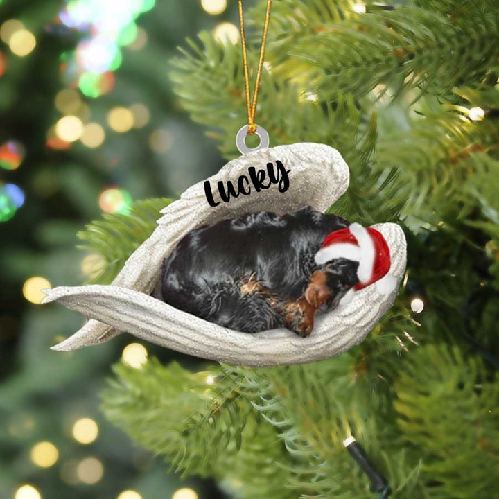 Personalized Gordon Setter Sleeping Angel Christmas Flat Acrylic Dog Ornament Memorial Dog Gift
