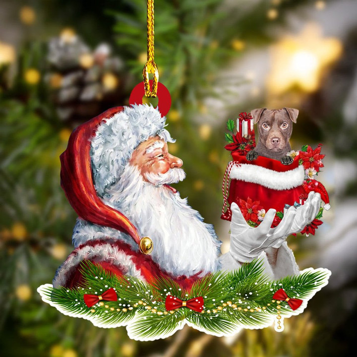 Patterdale Terrier and Santa Christmas Ornament for Dog Lovers, Dog Mom Acrylic Dog Ornament