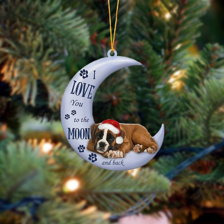 Boxer I Love You To The Moon And Back Christmas Ornament