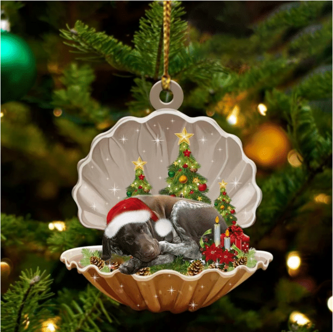 German Shorthaired Pointer3  Sleeping in Pearl Dog Christmas Ornament Flat Acrylic