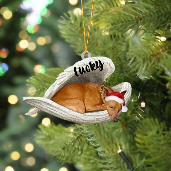 Personalized Miniature Pinscher (Red) Sleeping Angel Christmas Flat Acrylic Dog Ornament Memorial Dog Gift