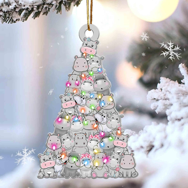 Hippo Christmas Tree Shaped Ornament For Hippo Lover Acrylic Ornament