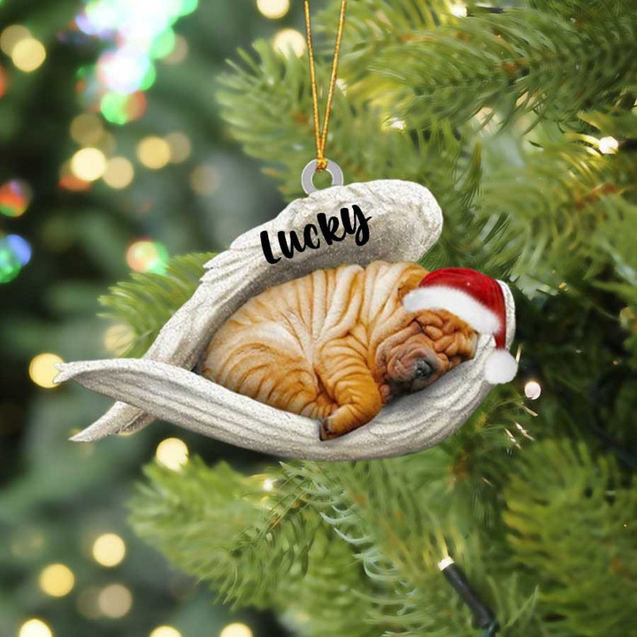 Personalized Shar Pei Sleeping Angel Christmas Flat Acrylic Dog Ornament Memorial Dog Gift