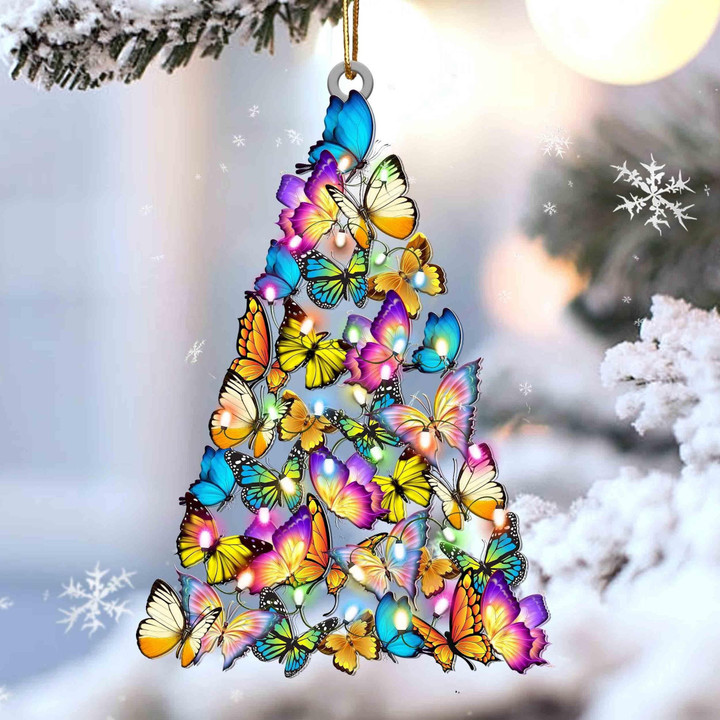 Butterfly Christmas Tree Shaped Ornament For Butterfly Lovers Flat Acrylic Ornament