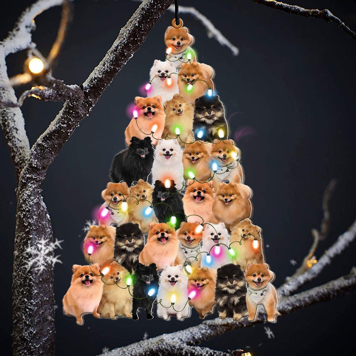 Pomeranian Christmas Tree Shaped Ornament For Pomeranain Lover Custom Acrylic Ornament For Dog Mom