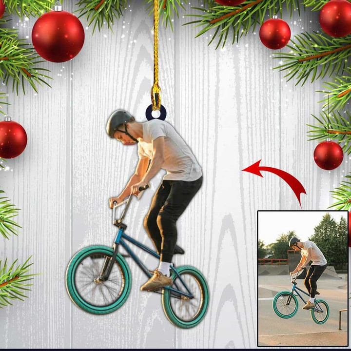 Custom Photo BMX Ornament Biker for Biker Lovers Bicycle Moto Cross Christmas Ornament for Men 2D Flat Ornament
