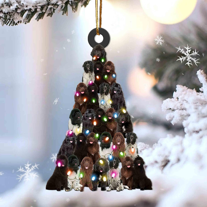 Newfoundland Dog Christmas Tree Shaped Acrylic Ornament For French Newfoundland Dog Lovers