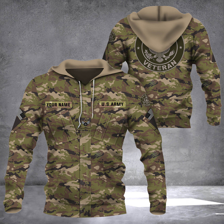 Personalized US Army Veterans Camo Hoodie Proud US Military Clothing Army Veterans Gift