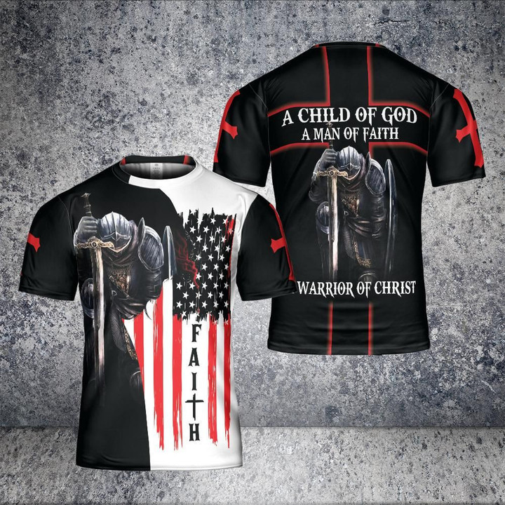A Child Of God A Man Of Faith A Warrior Of Chirst Faith Knight Jesus All Over Printed Shirts