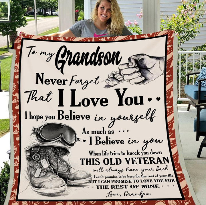 Veterans Grandson Blanket - To My Grandson Never Forget That I Love You, Gift For Grandson Fleece Blanket - ATMTEE