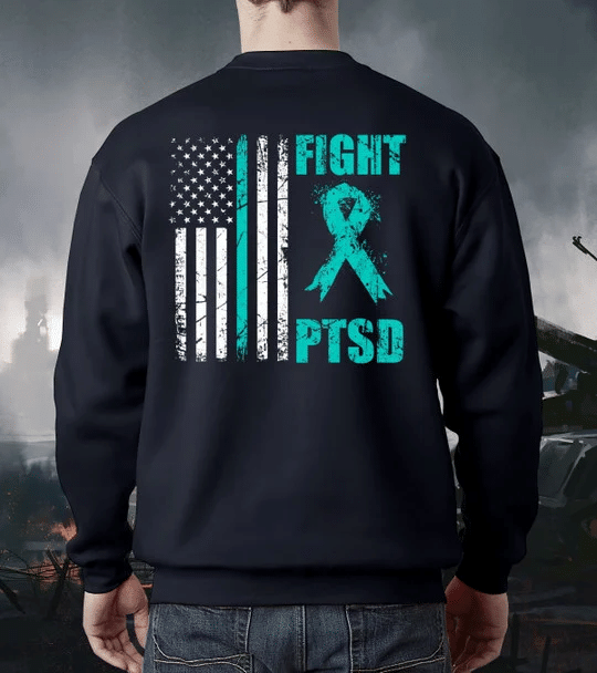 Fight PTSD Awareness American Flag Veteran Support Crewneck Sweatshirt