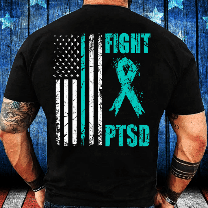 Fight PTSD Awareness American Flag Veteran Support T-Shirt - ATMTEE