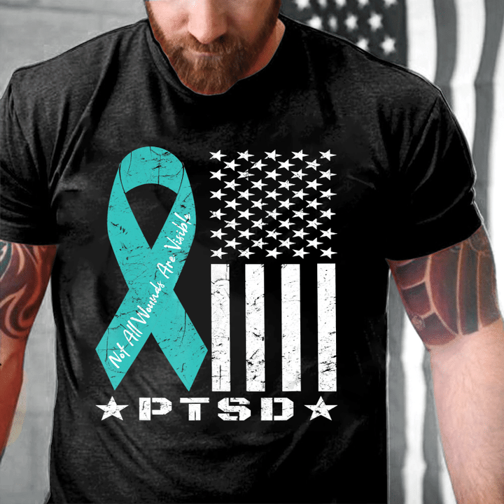 PTSD Awareness Veteran Not All Wounds Are Visible AR-15 Flag T-Shirt - ATMTEE
