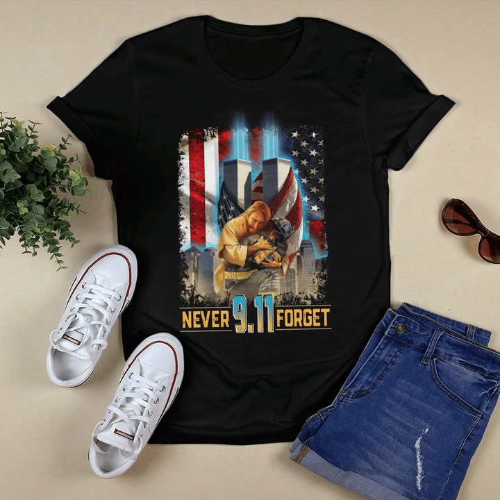 Never 9.11 Forget, World Trade Center, Jesus And Firefighter T-Shirt