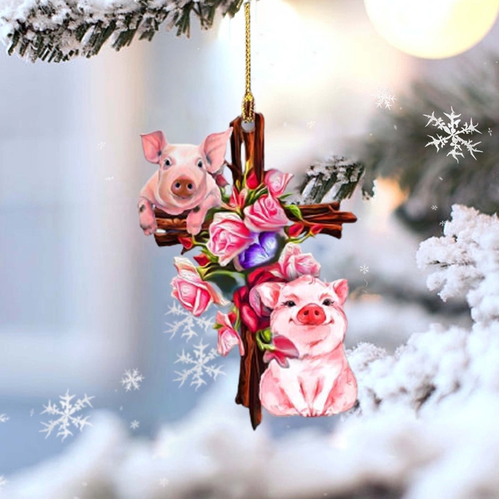 Floral Pigs Cross NI0111010XR Ornaments