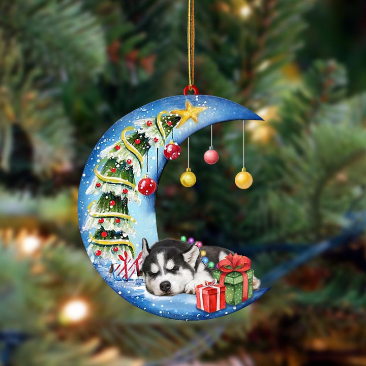 Siberian Husky Sleep On The Moon Christmas YC0711106CL Ornaments, 2D Flat Ornament