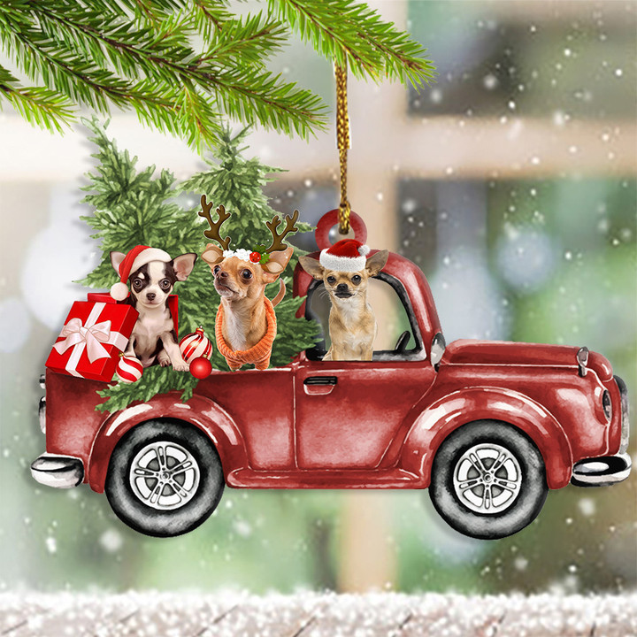 Chihuahua On Car Christmas YW0511122CL Ornaments, 2D Flat Ornament