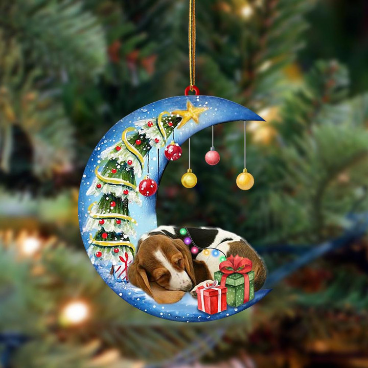 Basset Hound Sleep On The Moon Christmas YC0711124CL Ornaments, 2D Flat Ornament