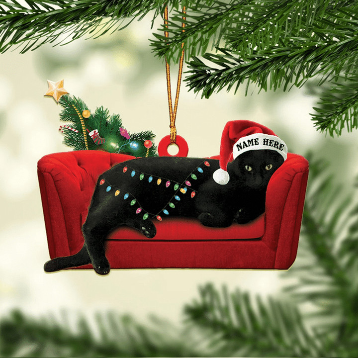 Personalized Black Cat In Red Sofa NI0312012XR Ornaments, 2D Flat Ornament