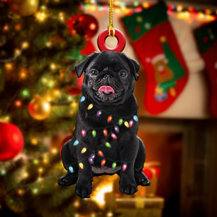 Black Pug Merry Christmas Dog YC0611618CL Ornaments, 2D Flat Ornament